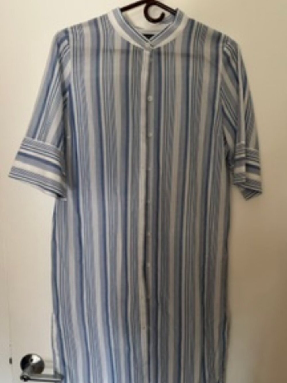 Lafayette 148 New York button down shirt dress, blue and white stripes, size M